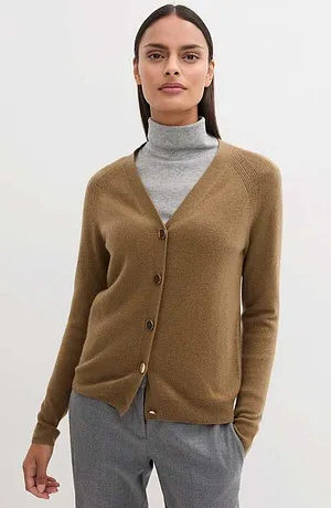 Damen - Cashmerestrickjacke mit Good Cashmere Standard®-Anteil - walnussbraun meliert