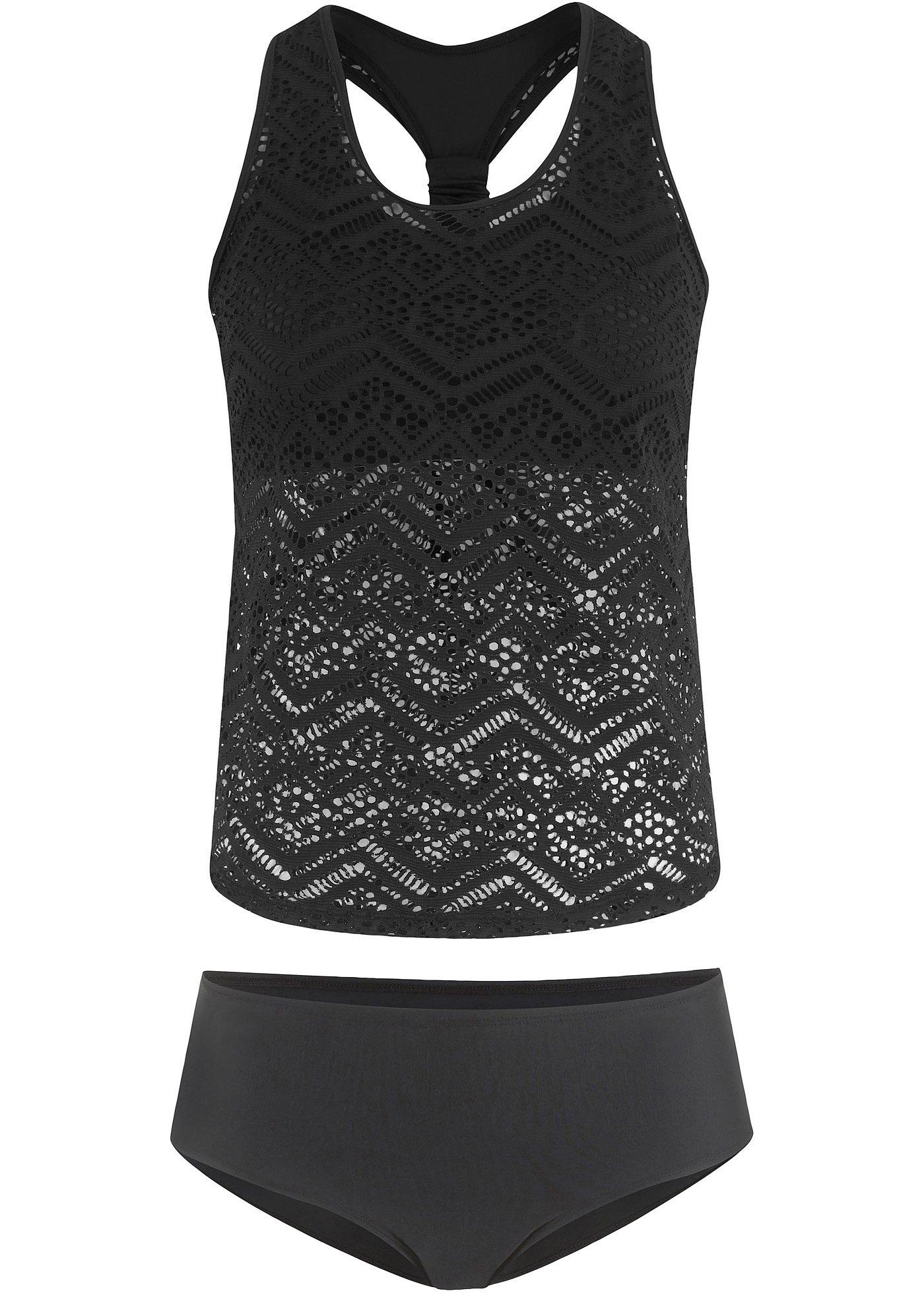 Trendy Tankini mit Häkelspitze schwarz