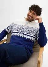 Norweger-Pullover mit Troyerkragen aus reiner Baumwolle
