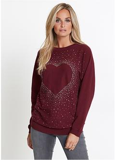 Longpullover mit Herz-Dekostein-Applikation, bpc selection Longpullover mit Herz-Dekostein-Applikation, bpc selection
