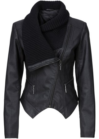 Lederimitat-Jacke mit Schalkragen in schwarz von vorne - BODYFLIRT