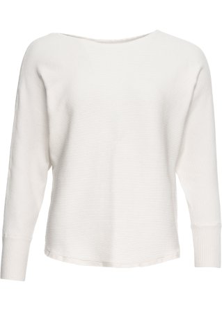 Oversize-Ripp-Pullover in weiß von vorne - BODYFLIRT