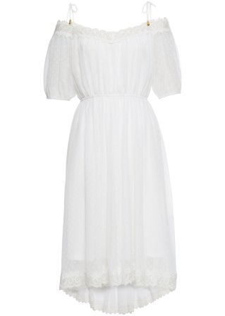 Cold-Shoulder-Kleid mit Spitze in weiß von vorne - BODYFLIRT boutique