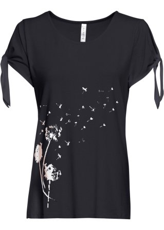 Shirt mit Knotendetail in schwarz von vorne - RAINBOW