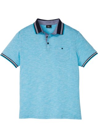 Poloshirt mit Brusttasche, Kurzarm in blau von vorne - bpc bonprix collection