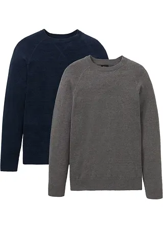 Feinstrickpullover (2er Pack) aus reiner Baumwolle in grau von vorne - bonprix Feinstrickpullover (2er Pack) aus reiner Baumwolle in grau von vorne - bonprix