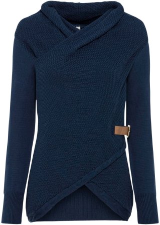 Pullover mit Accessoire in blau von vorne - BODYFLIRT boutique