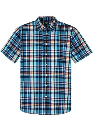 Seersucker-Kurzarmhemd mit Komfortschnitt in blau von vorne - bpc bonprix collection