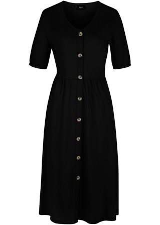 Baumwoll-Kleid mit Knopfleiste in schwarz von vorne - bpc bonprix collection