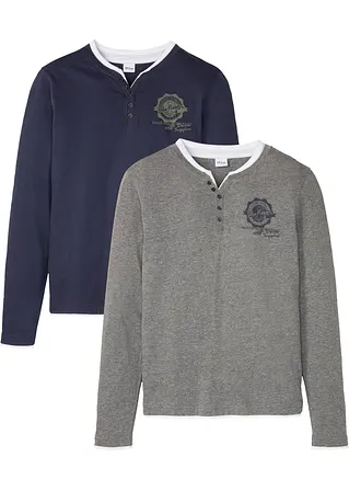 Henleyshirt, Langarm (2er Pack) in grau von vorne - bonprix Henleyshirt, Langarm (2er Pack) in grau von vorne - bonprix
