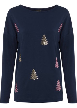Oversize-Shirt mit Weihnachtsmotiv in blau von vorne - BODYFLIRT boutique