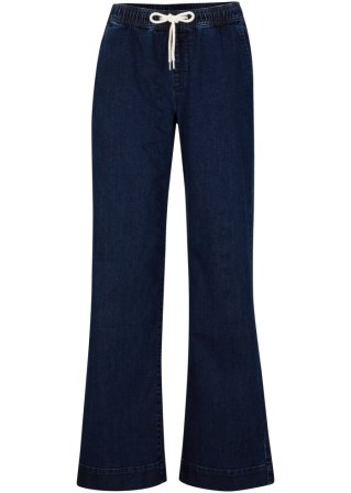 Wide Leg Jeans Mid Waist, Stretch  in blau von vorne - John Baner JEANSWEAR