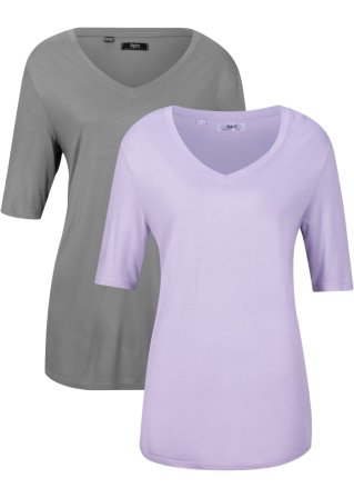 Viskose T-Shirt, 2er-Pack in lila von vorne - bpc bonprix collection
