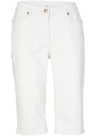Stretch-Jeans-Bermuda mit gekrempeltem Saum in weiß von vorne - bpc bonprix collection