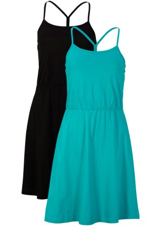 Jersey-Kleid aus Bio-Baumwolle (2er Pack) in grün von vorne - bpc bonprix collection
