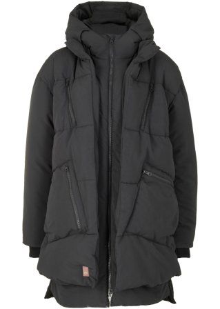 Oversize Winterjacke mit Kapuze aus recyceltem Polyester in schwarz von vorne - bpc bonprix collection