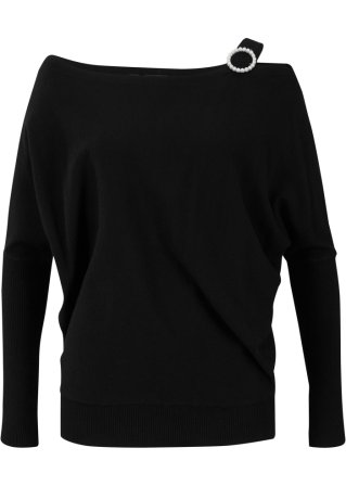 Pullover mit Perlendetail in schwarz von vorne - bpc selection