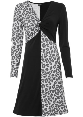Kleid mit Knotenoptik in schwarz von vorne - BODYFLIRT