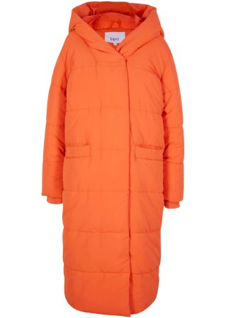 Wattierter Oversize-Mantel mit Kapuze, aus recyceltem Polyester in orange von vorne - bpc bonprix collection