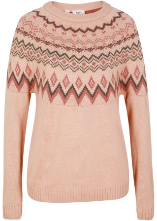Hochgeschlossener Norweger-Pullover in rosa von vorne - bpc bonprix collection