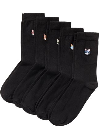 Socken (5er Pack) mit Stickerei in schwarz von vorne - bpc bonprix collection