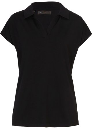 Shirt mit offenem Polokragen in schwarz von vorne - bpc selection