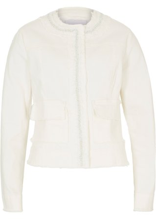 Jeansjacke mit Tweed und Perlen in weiß von vorne - bpc selection premium