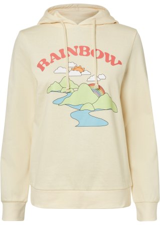 Kapuzen-Sweatshirt bedruckt aus Bio-Baumwolle in beige von vorne - RAINBOW