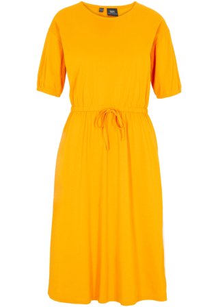 Kniebedeckendes Baumwollkleid mit Gummibund in der Taille und Taschen in orange von vorne - bpc bonprix collection