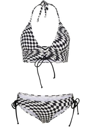 Bikini (2-tlg.Set) aus recyceltem Polyamid in schwarz von vorne - RAINBOW