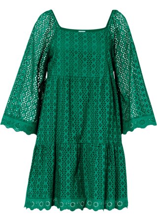 Kleid mit Lochstickerei in grün von vorne - BODYFLIRT