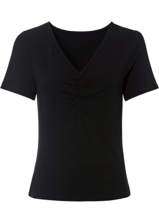 Shirt mit Raffung in schwarz von vorne - BODYFLIRT