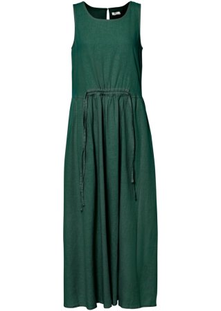 Maxi-Web-Kleid mit Leinen und Tunnelzug in der Taille in grün von vorne - bpc bonprix collection