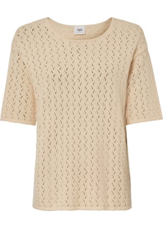 Ajour- Pullover mit Leinen, 1/2- Arm in beige von vorne - bpc bonprix collection