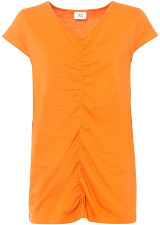 Baumwoll-Shirt mit Raffung und V-Ausschnitt in orange von vorne - bpc bonprix collection