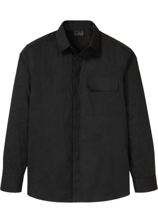 Langarmhemd mit Brusttasche in schwarz von vorne - bpc selection