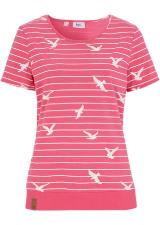 Stretch-Shirt mit Rippbündchen in pink von vorne - bpc bonprix collection