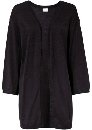 Kimono-Longstrickjacke in schwarz von vorne - BODYFLIRT