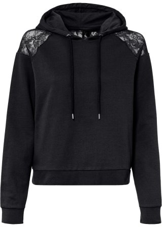 Sweatshirt mit Spitze in schwarz von vorne - RAINBOW