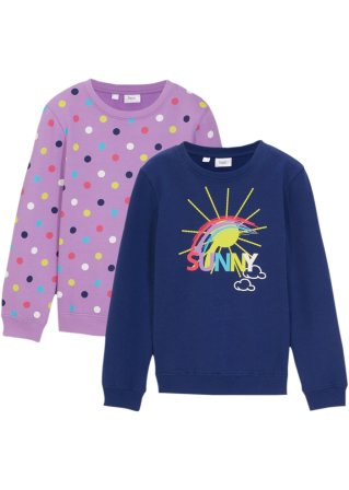 Mädchen Sweatshirt mit Bio-Baumwolle (2er Pack) in blau von vorne - bpc bonprix collection