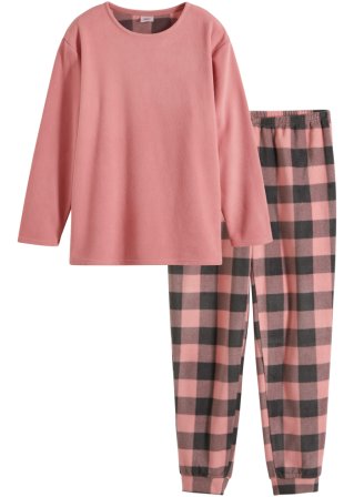 Fleece Pyjama in rosa von vorne - bpc bonprix collection