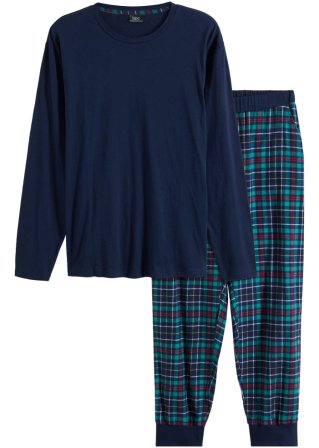 Pyjama mit Flanellhose in blau von vorne - bpc bonprix collection