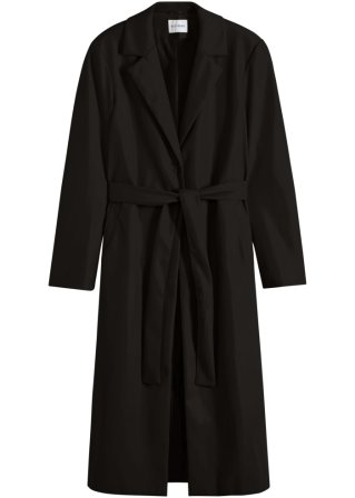 Lederimitat-Mantel mit Gürtel (2-tlg. Set) in schwarz von vorne - BODYFLIRT