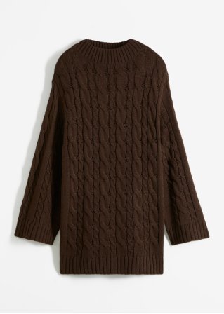 Oversized Pullover mit Zopfmuster in braun von vorne - RAINBOW