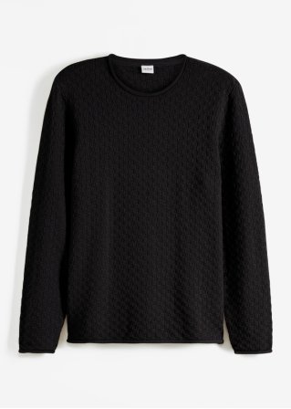 Pullover mit recycelter Baumwolle in schwarz von vorne - John Baner JEANSWEAR