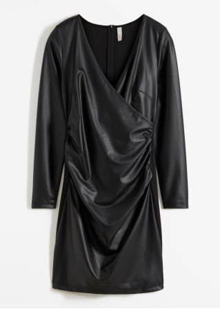 Lederimitat-Kleid in schwarz von vorne - BODYFLIRT boutique