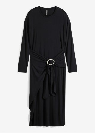 Kleid mit Schlitz und dekorativer Schnalle in schwarz von vorne - RAINBOW