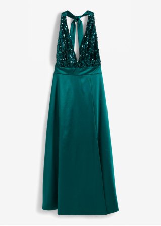 Neckholder-Kleid mit Pailletten in grün von vorne - BODYFLIRT boutique