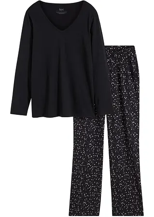 Pyjama mit schimmerndem Druck in schwarz von vorne - bonprix Pyjama mit schimmerndem Druck in schwarz von vorne - bonprix