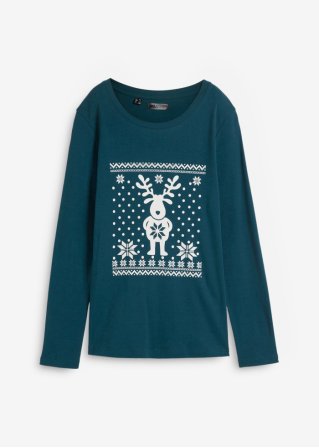 Baumwoll-Langarmshirt mit Weihnachtsmotiv in grün von vorne - bpc bonprix collection